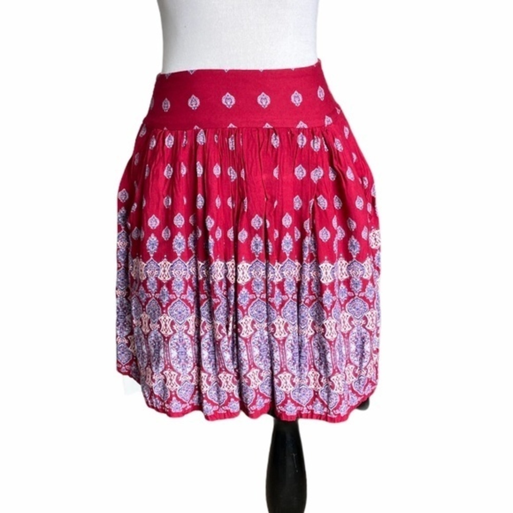 Japna Patterned Red Mini Skirt Size: XS